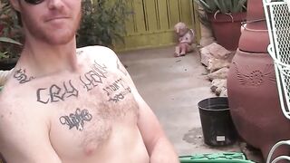 Outdoor solo wanking show with hairy deviant stud