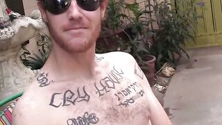 Outdoor solo wanking show with hairy deviant stud