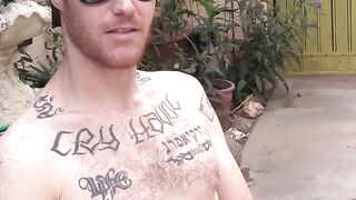 Outdoor solo wanking show with hairy deviant stud