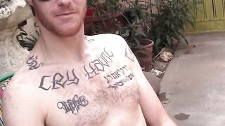 Outdoor solo wanking show with hairy deviant stud