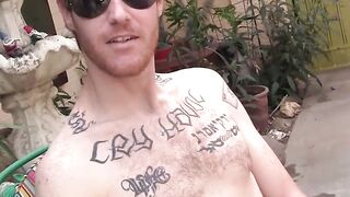 Outdoor solo wanking show with hairy deviant stud