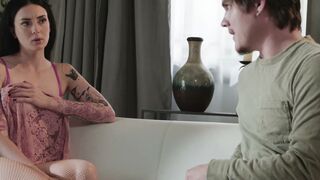 Big tits inked camgirl Charlotte Sins keeping her stepbrothers mouth shut