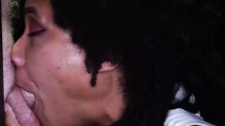 First gloryhole blowbang has ebony Myste Vixen moaning with deep pleasure