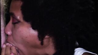 First gloryhole blowbang has ebony Myste Vixen moaning with deep pleasure