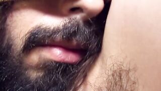 Horny amateur stud solo masturbates his huge hairy dick