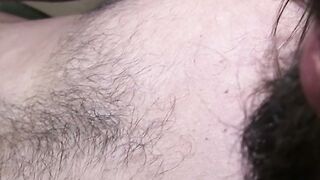Horny amateur stud solo masturbates his huge hairy dick