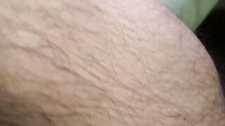 Horny amateur stud solo masturbates his huge hairy dick