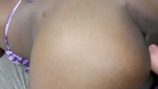 Hot African teen with natural big tits swallows white dick at the casting