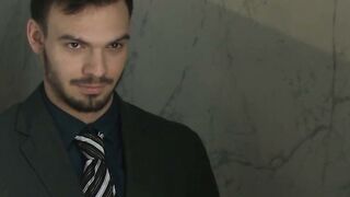 Submissive Jason Maddox tied up and sucked by fetish guys