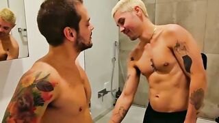 Muscle pup Aksen lets blond Billy enjoy every inch of his shaft