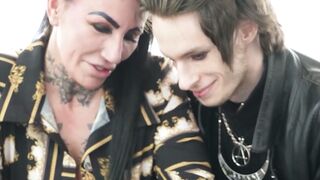 Inked Mature With Big Tits Gives Blowjob To Emo Stud