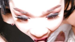 Big tits tranny riding big hard cock after guy enjoyed perfect blowjob