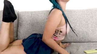 Latina teen gamer deepthroat BJ and rough anal fuck at casting