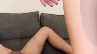 Blonde trans girl sucks cock and swallows cumshot