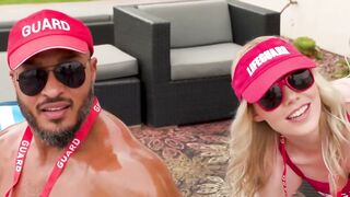 Blonde babe Rebel Rhyder sucks and rides two bisexual cock