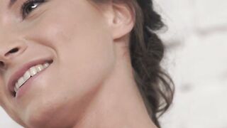 Brunette sweetheart gets her feet worshiped by a horny stud