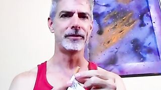 Nasty daddy Richard Lennox jerks off in the tub and blows cigarette smoke in your fac