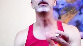 Nasty daddy Richard Lennox jerks off in the tub and blows cigarette smoke in your fac