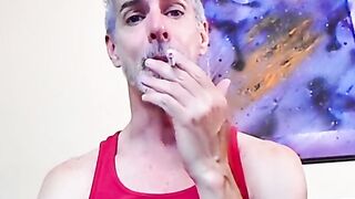 Nasty daddy Richard Lennox jerks off in the tub and blows cigarette smoke in your fac