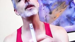 Nasty daddy Richard Lennox jerks off in the tub and blows cigarette smoke in your fac