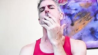 Nasty daddy Richard Lennox jerks off in the tub and blows cigarette smoke in your fac