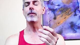 Nasty daddy Richard Lennox jerks off in the tub and blows cigarette smoke in your fac