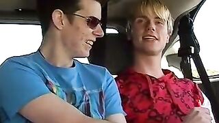 Picking up cute twink Todd for hard threesome sex in the car