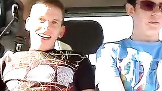 Picking up cute twink Todd for hard threesome sex in the car