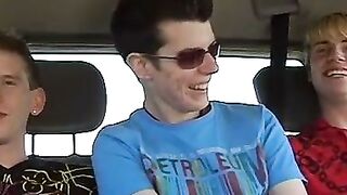 Picking up cute twink Todd for hard threesome sex in the car