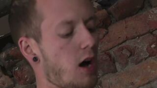 Dominant twink throat fucking his blindfolded sub