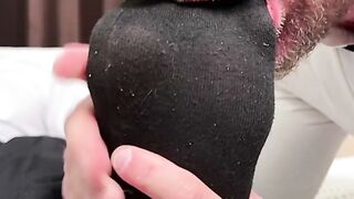 Suited hunk Joey J offers foot to get worships by bald stud Killian Knox