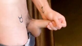 Dustin Fitch stroking his cock in and out of his undies