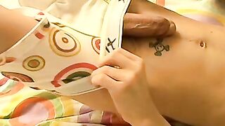 Cute cock guzzler lowers his undies and masturbates solo