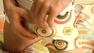 Cute cock guzzler lowers his undies and masturbates solo