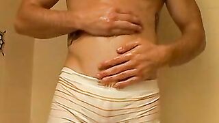 Undie wearing homosexual takes a shower and masturbates