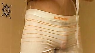 Undie wearing homosexual takes a shower and masturbates