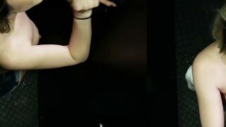 Busty girl Sweet Sophia slobbers all over gloryhole cocks