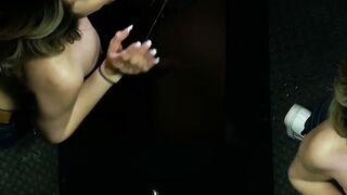 Busty girl Sweet Sophia slobbers all over gloryhole cocks