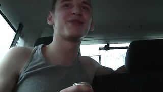 Three barely legal Guys Barebacking In Car Action - Gay Sex Videos