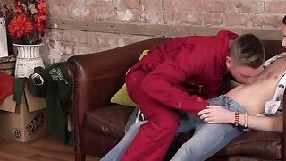 barely legal British Lass Rides A Hard Dick And Swallows His Spunk - POV