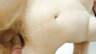 Delivery guy watches busty tgirl jerk off and is invited in