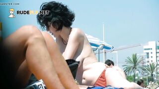 Smoothest nudists play together in the warm water
