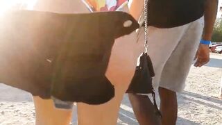 Candid big fat booty dark haired inside tiny bikini at the