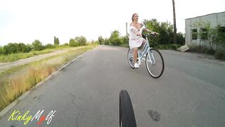 Kinky cunt with mouth Flashing Breasts and PAWG while Riding Bike. KinkyMylf