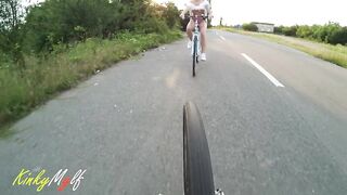 Kinky cunt with mouth Flashing Breasts and PAWG while Riding Bike. KinkyMylf