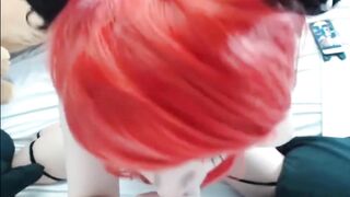 Red Cosplay Blows Toy and Finger herself