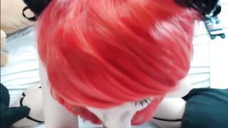 Red Cosplay Blows Toy and Finger herself