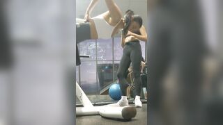 Cute gym bunnies downblouse camel toe bend over