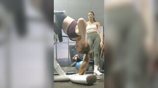 Cute gym bunnies downblouse camel toe bend over