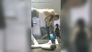 Cute gym bunnies downblouse camel toe bend over